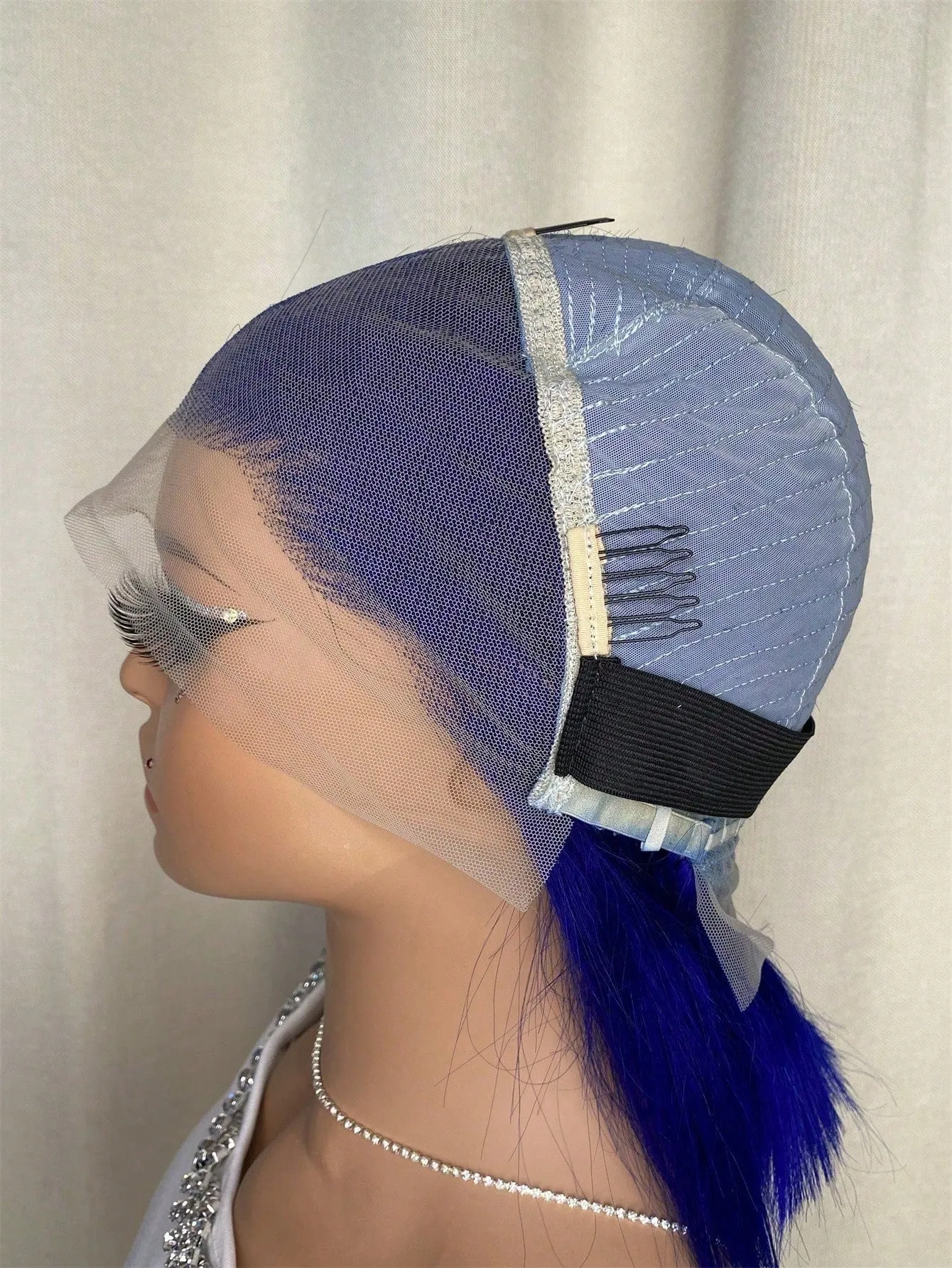 13 X 4 Royal Blue Lace Front Short Straight Human Hair Wig