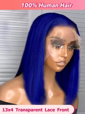 13 X 4 Royal Blue Lace Front Short Straight Human Hair Wig