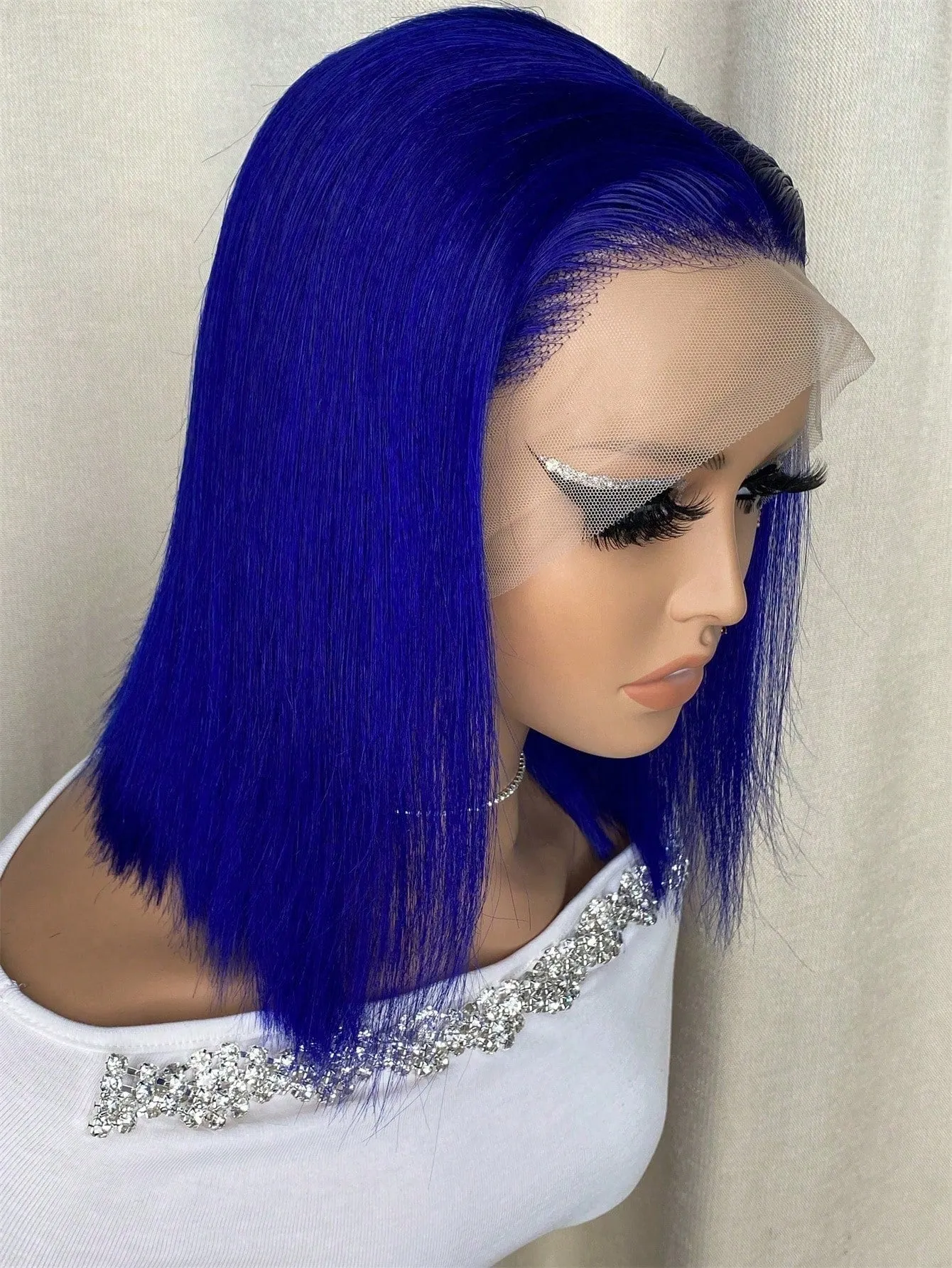 13 X 4 Royal Blue Lace Front Short Straight Human Hair Wig