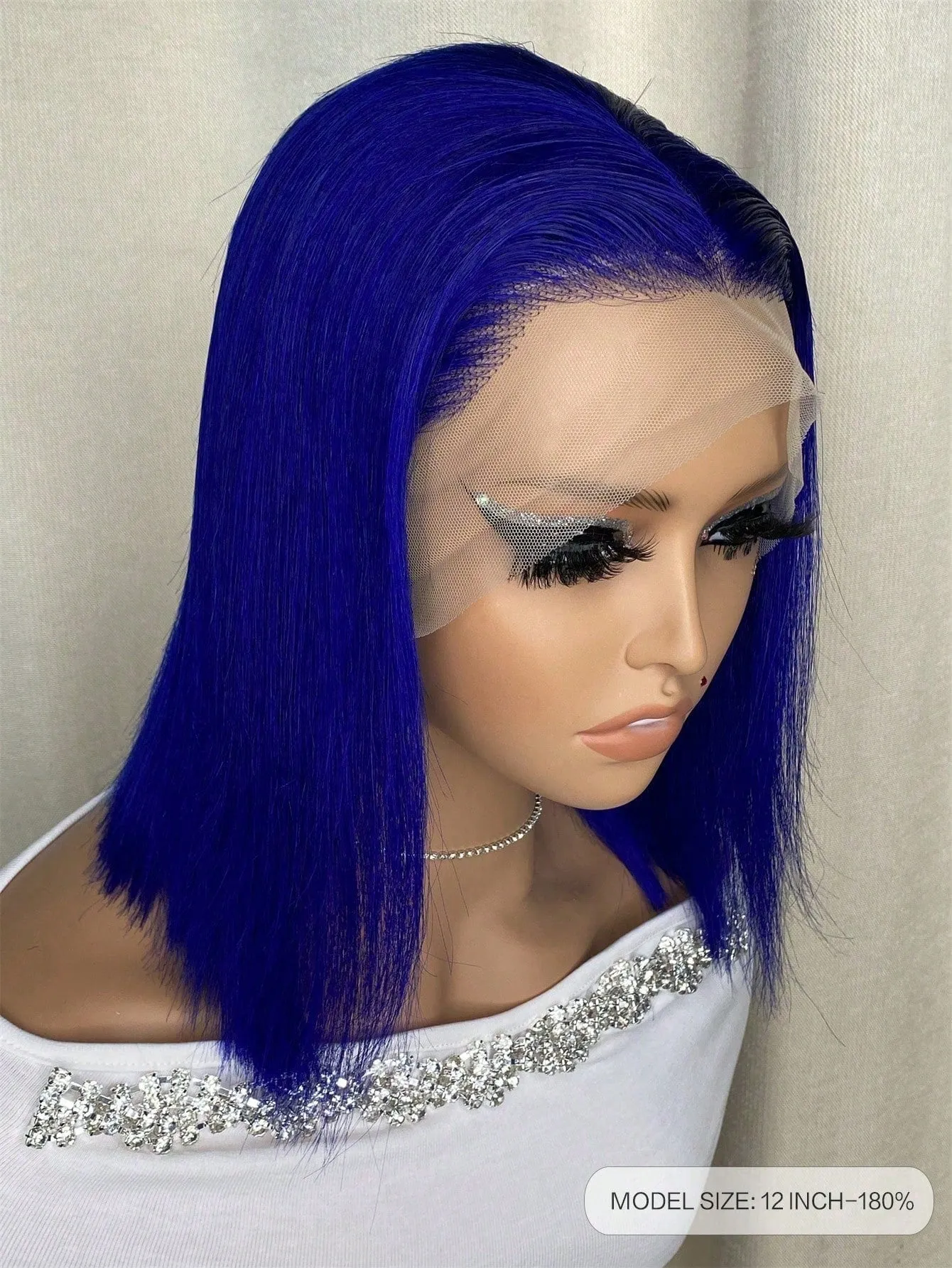 13 X 4 Royal Blue Lace Front Short Straight Human Hair Wig