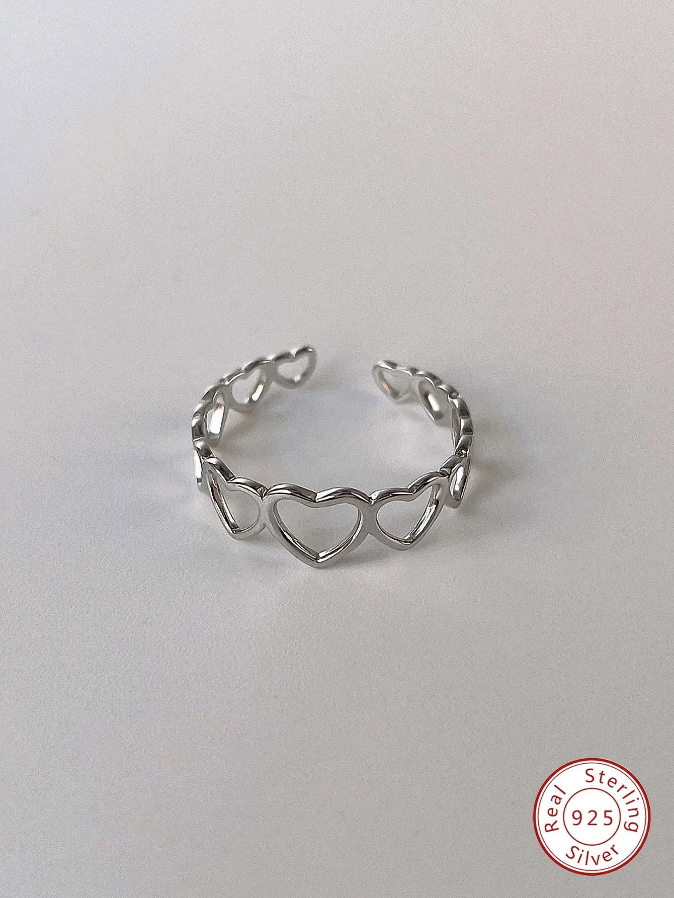 1pc European Style Hollow Out Connected Heart Silver Ring For Women, Personalized Simple Design Finger Ring For Women