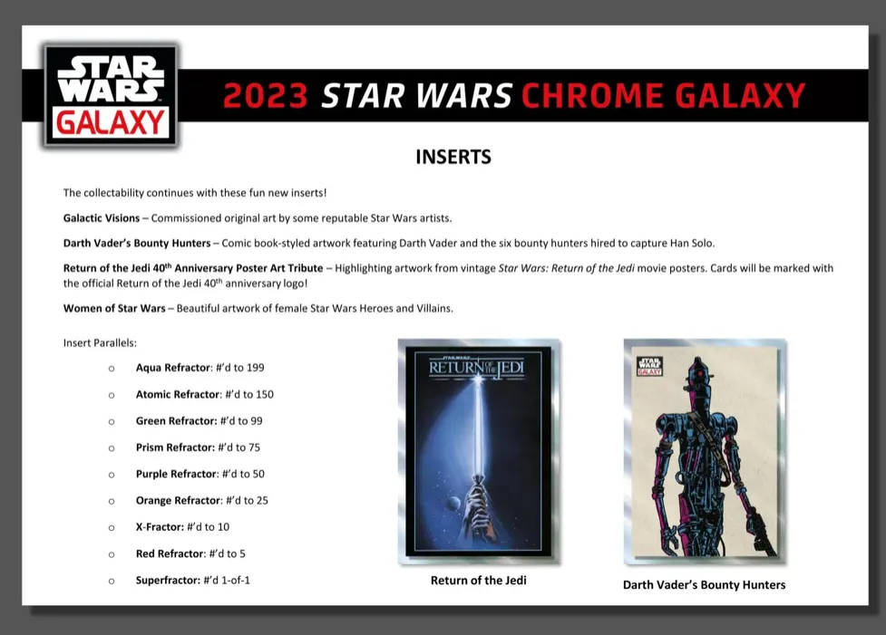 2023 Topps Star Wars Chrome Galaxy Hobby Box 18 Packs per Box, 4 Cards per Pack