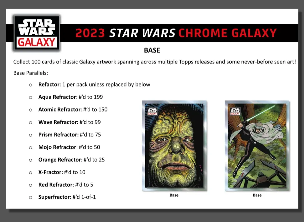 2023 Topps Star Wars Chrome Galaxy Hobby Box 18 Packs per Box, 4 Cards per Pack