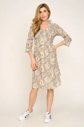 Annabel Cotton Tunic in Dove Grey Floral