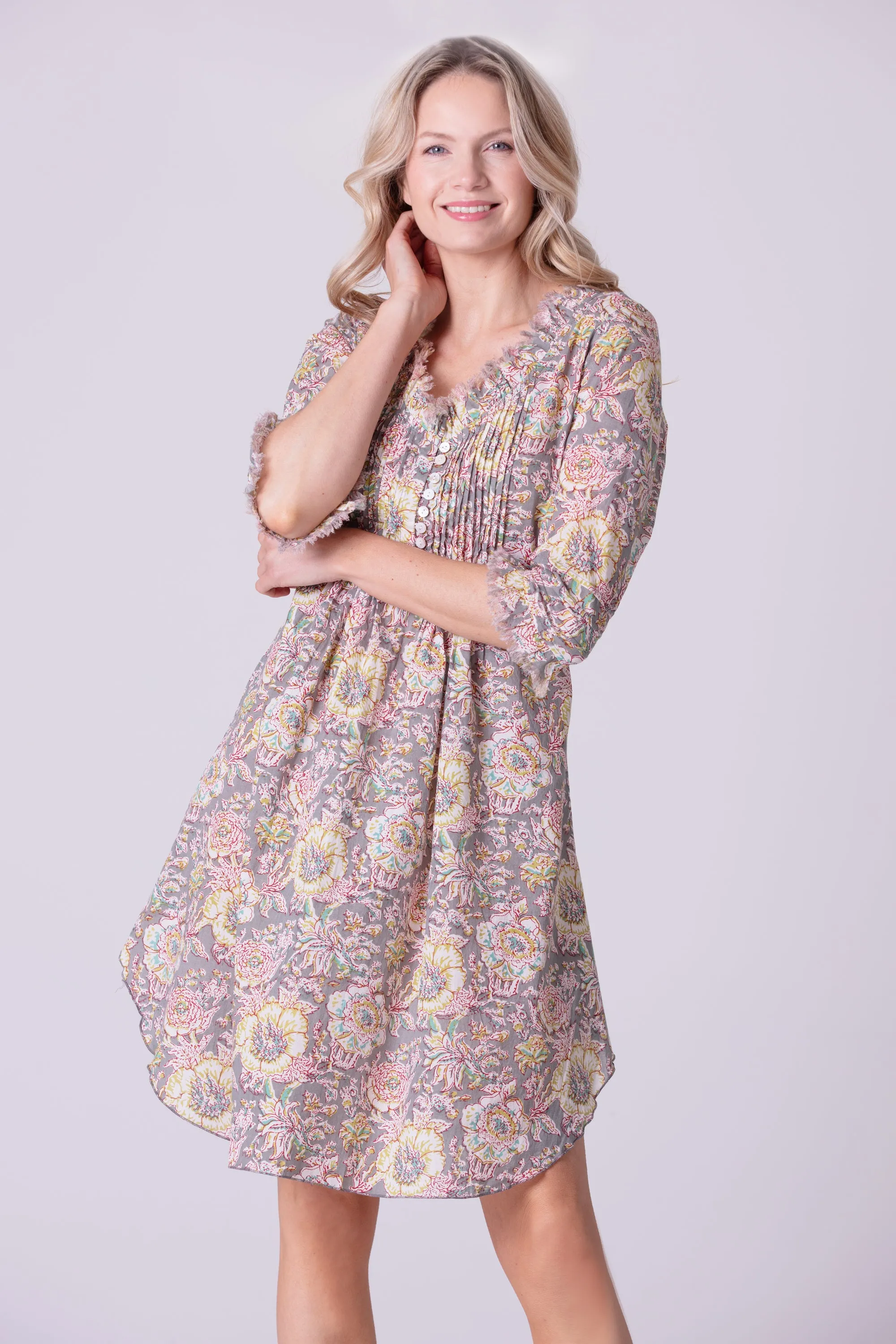 Annabel Cotton Tunic in Dove Grey Floral