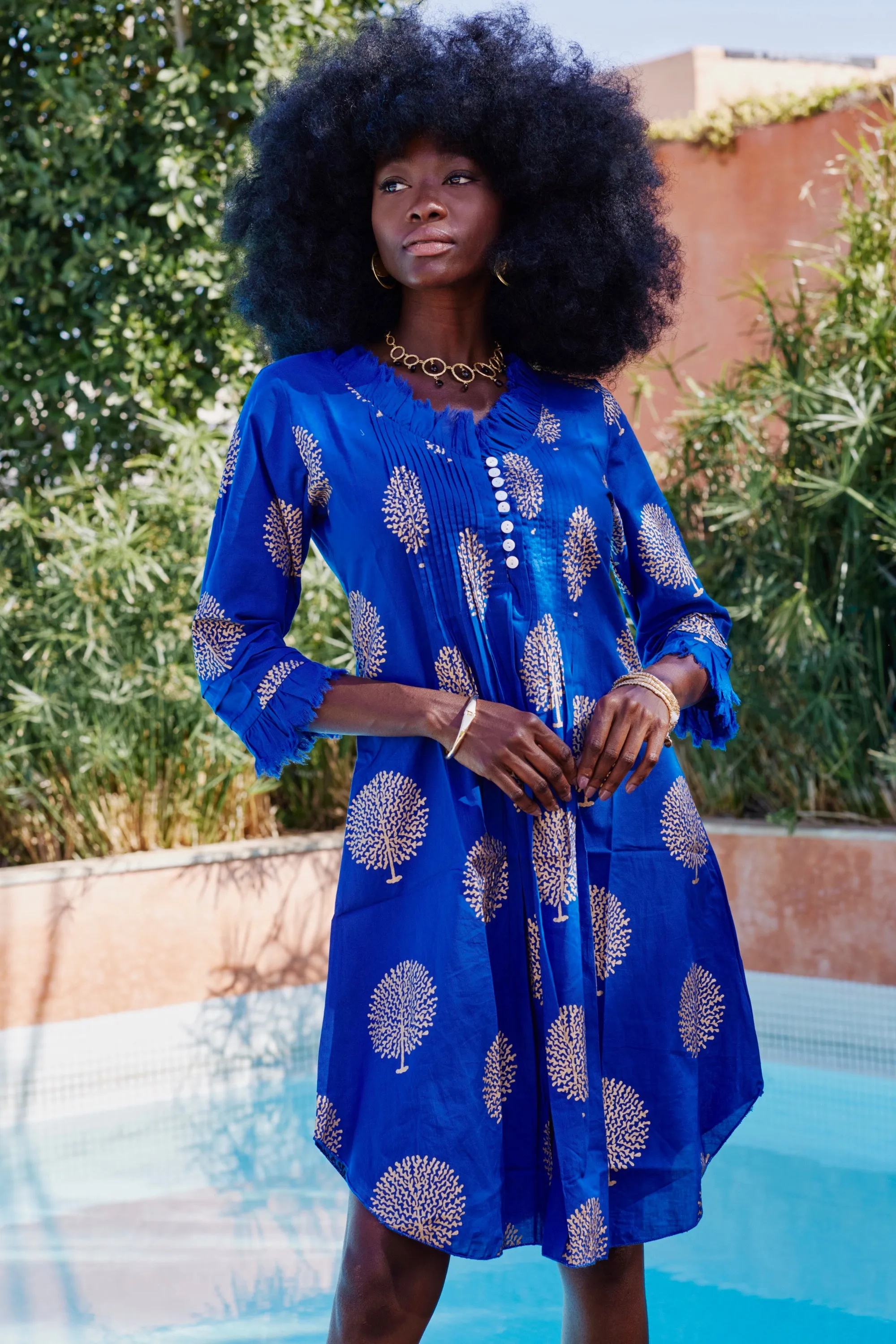 Annabel Cotton Tunic in Marrakesh Blue & Gold