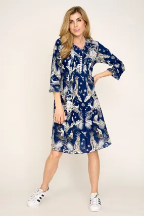 Annabel Cotton Tunic in Navy Tropical