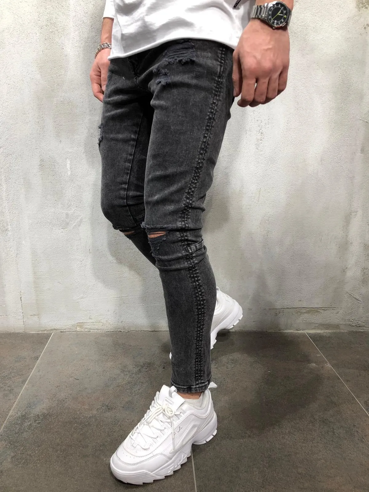 Black Ripped Ultra Skinny Fit Jeans AY111 Streetwear Mens Jeans