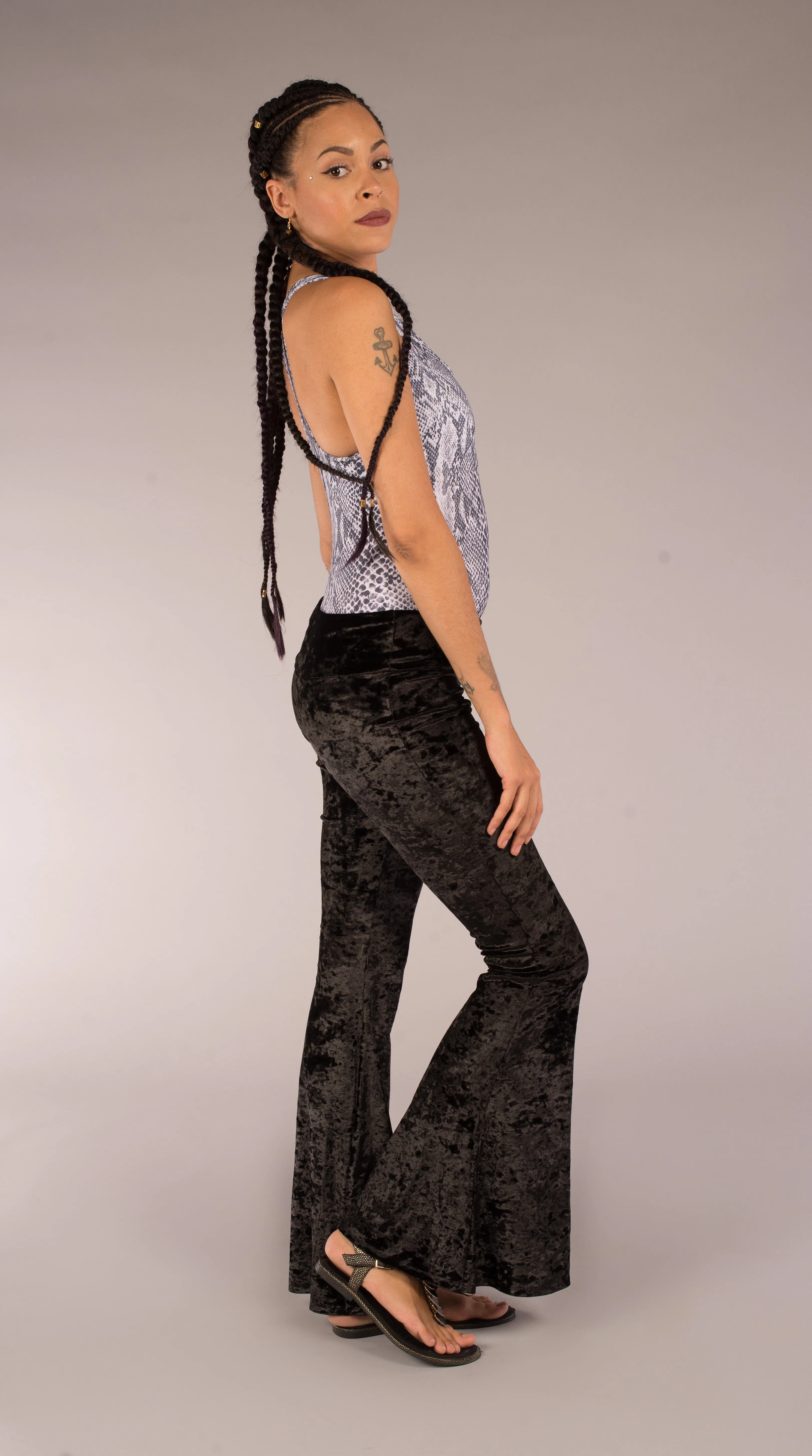 Black Velvet Slim Bell Bottom Pants