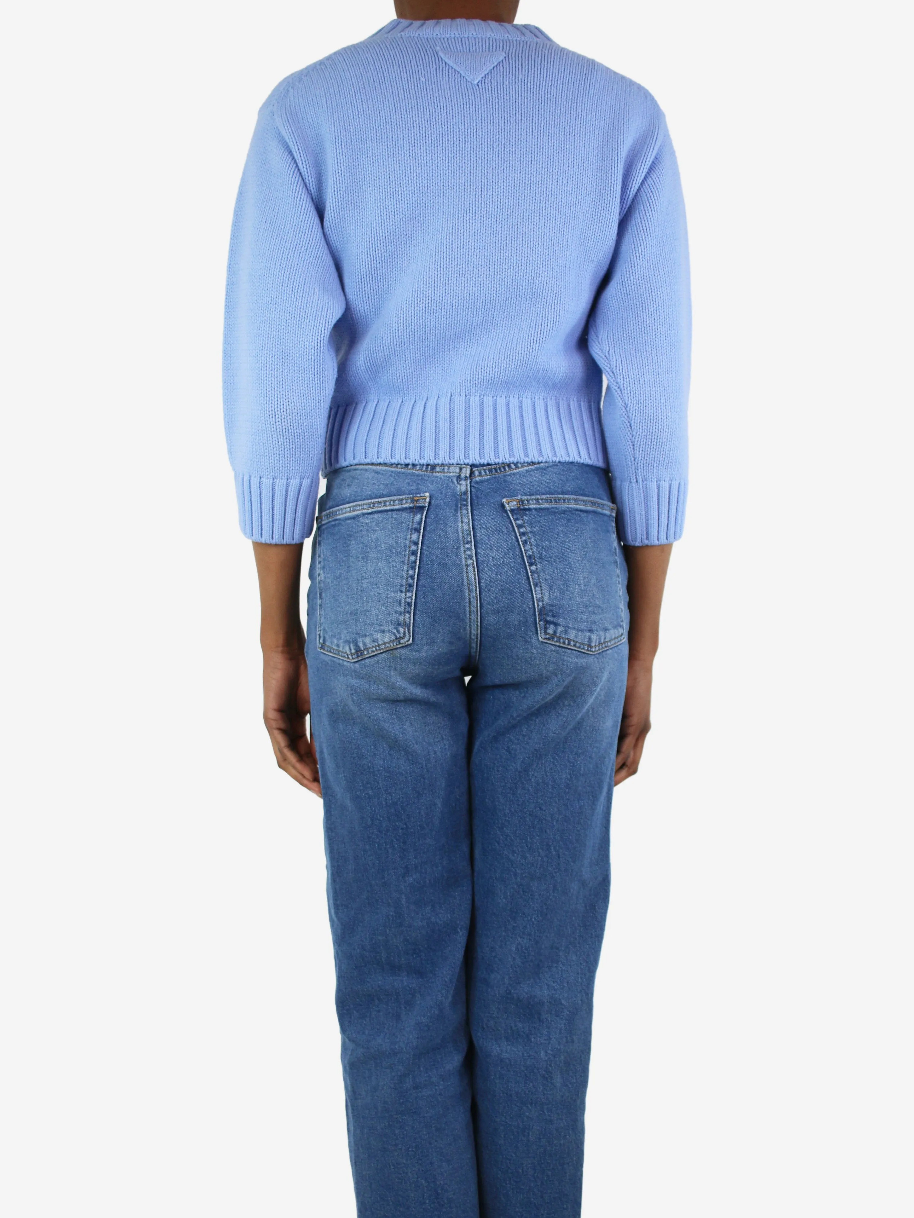 Blue cable knit cropped jumper - size UK 6