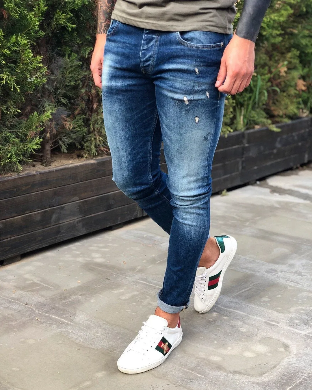 Blue Distressed Skinny Fit Denim B238 Streetwear Jeans