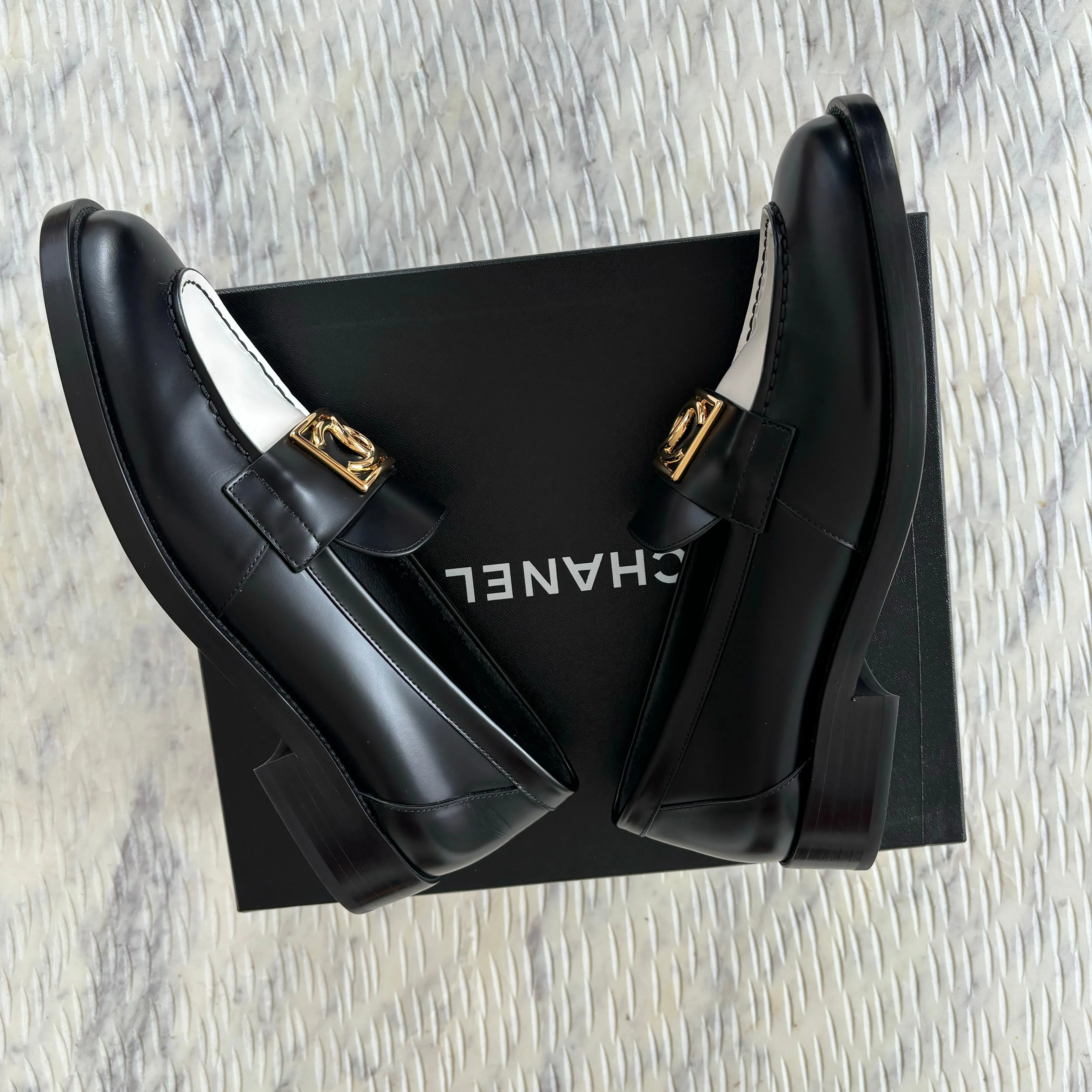 Chanel CC Loafers Black White