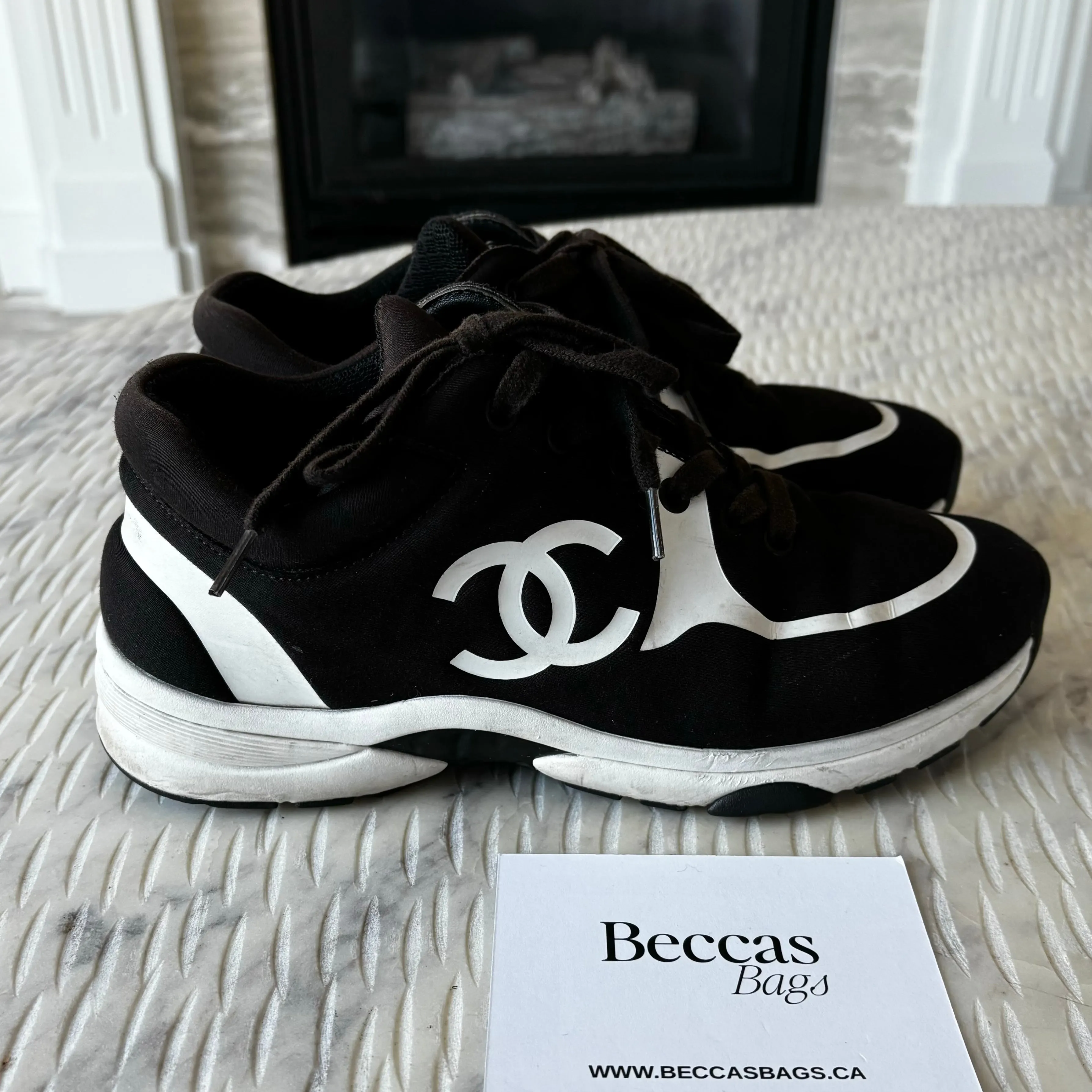 Chanel CC Black and White Chocolate Sneakers - Size 38