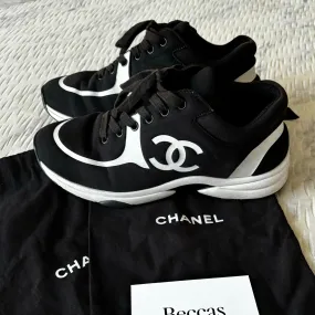 Chanel CC Black and White Chocolate Sneakers - Size 38