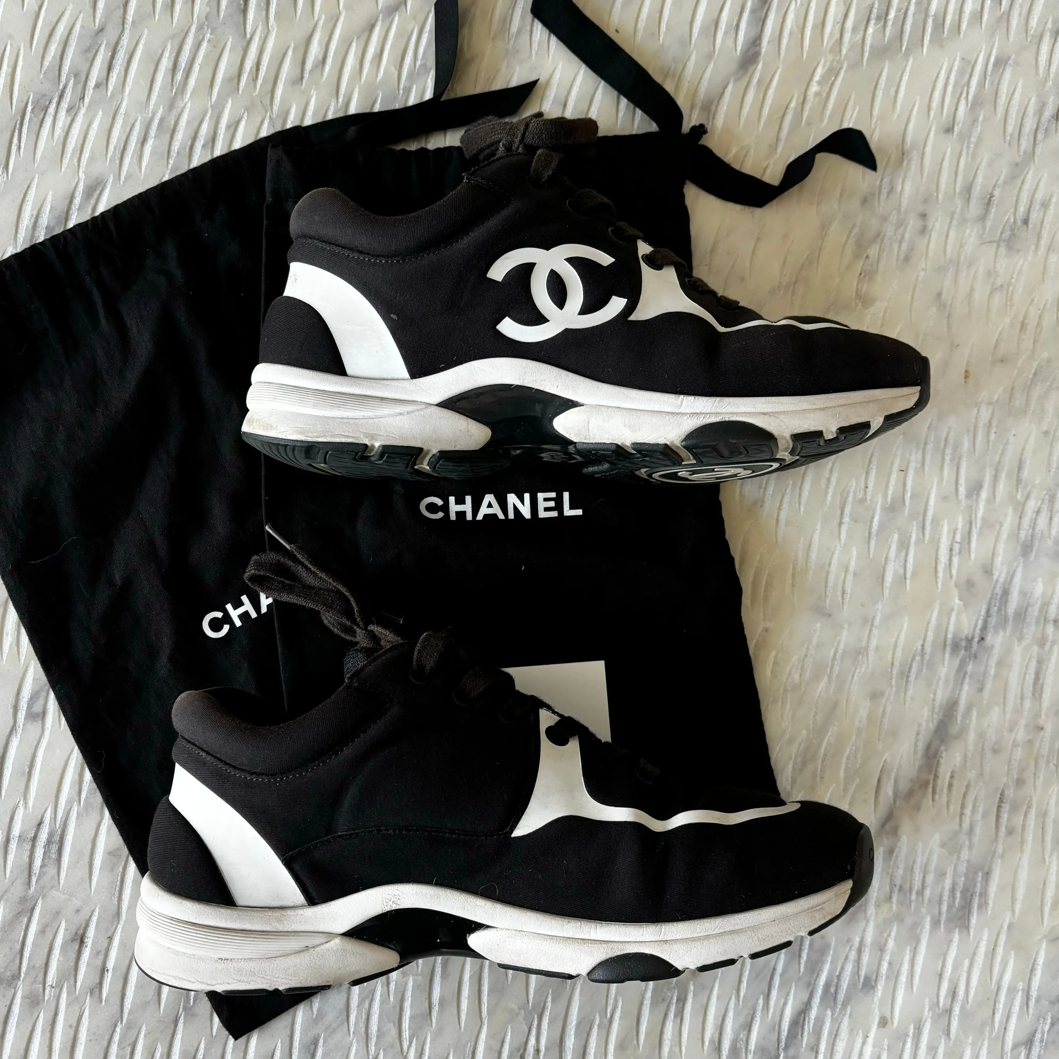 Chanel CC Black and White Chocolate Sneakers - Size 38