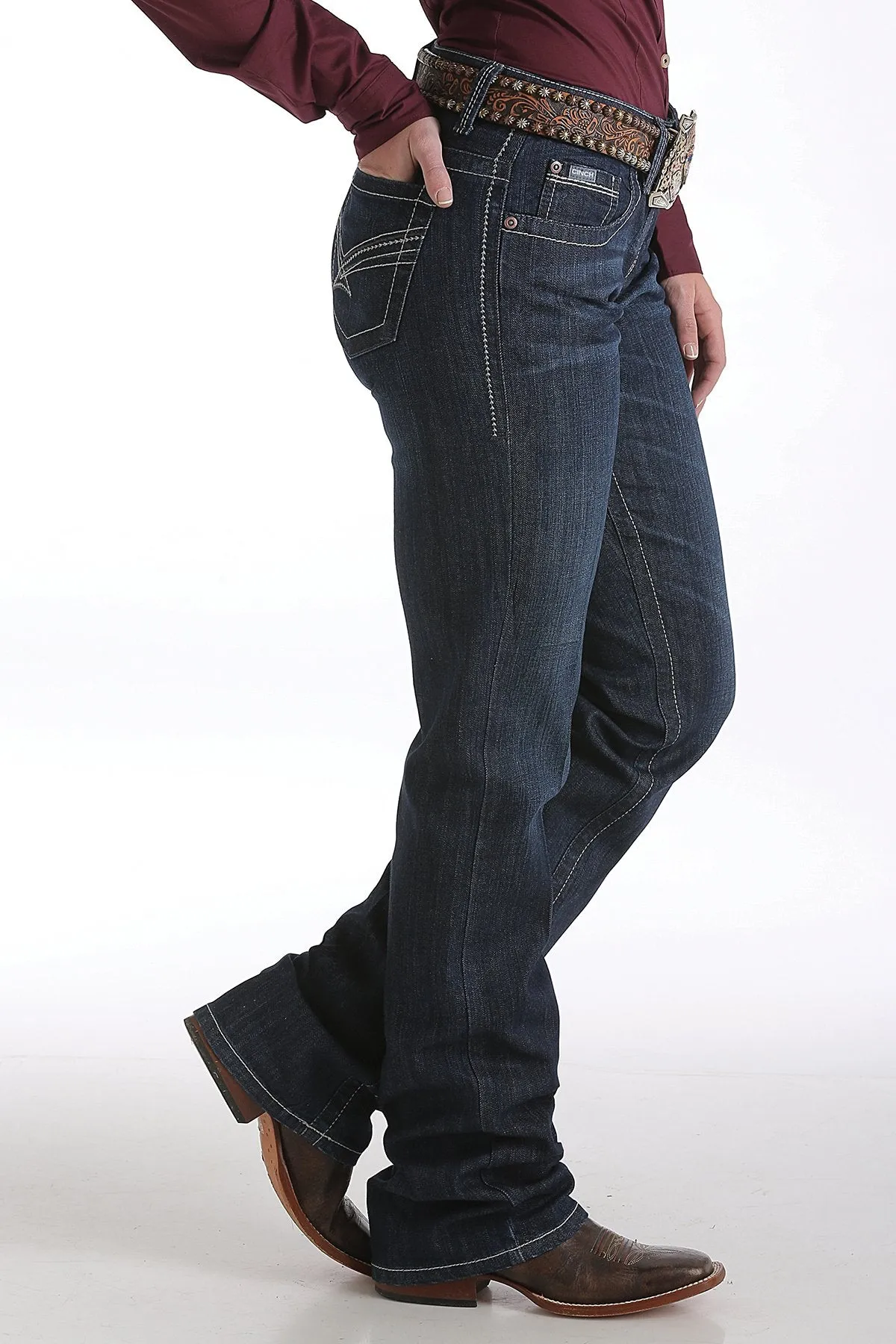 Cinch Ladies Ada Relaxed Fit Dark Stonewash Jeans Style MJ80252072