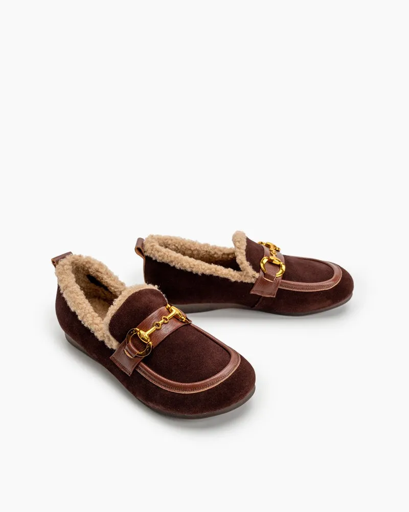 Classic Metal Buckle Suede Moccasin Indoor Outdoor Slipper Loafers