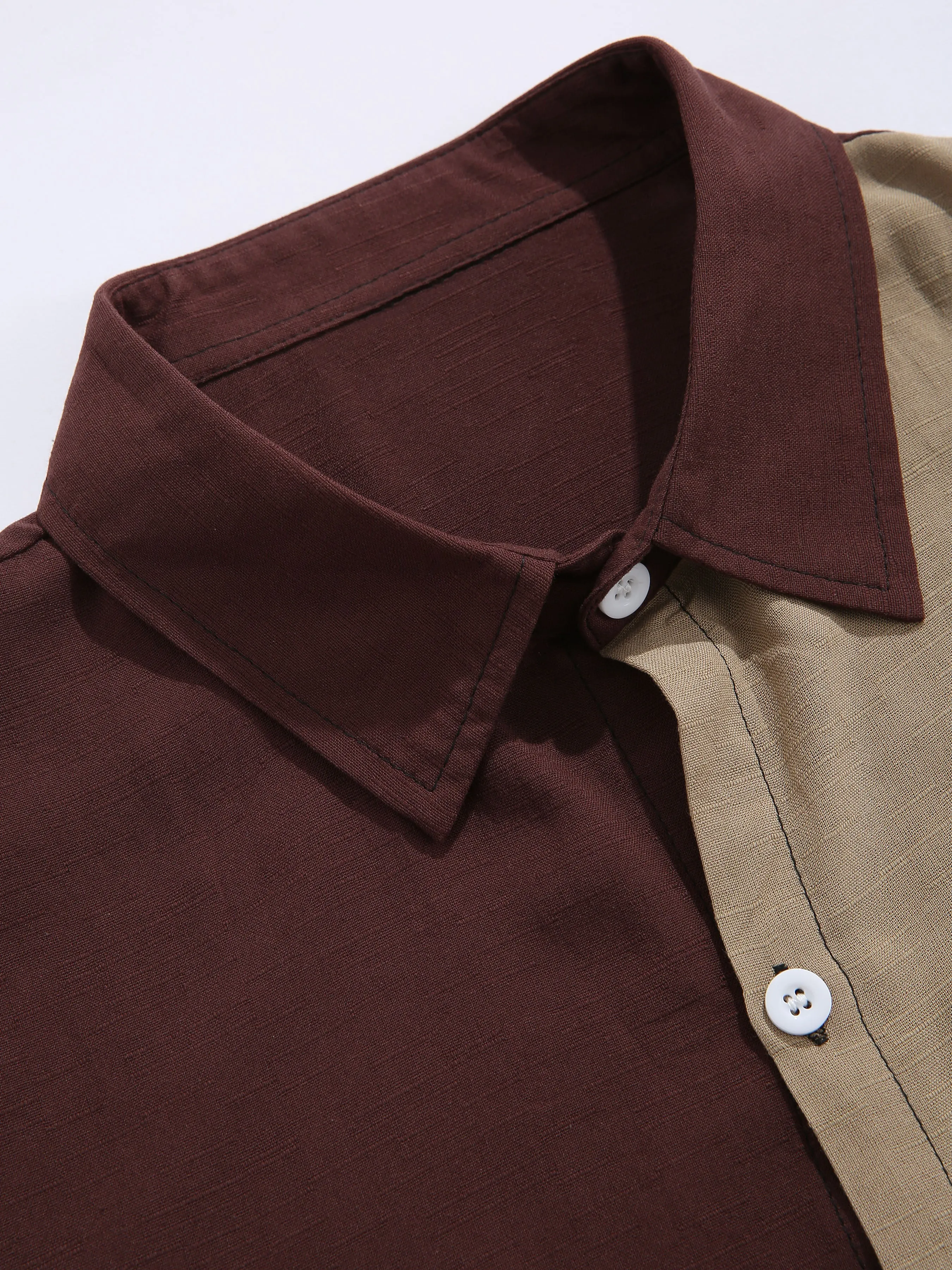 Contrast Color Lapel Cotton Shirts