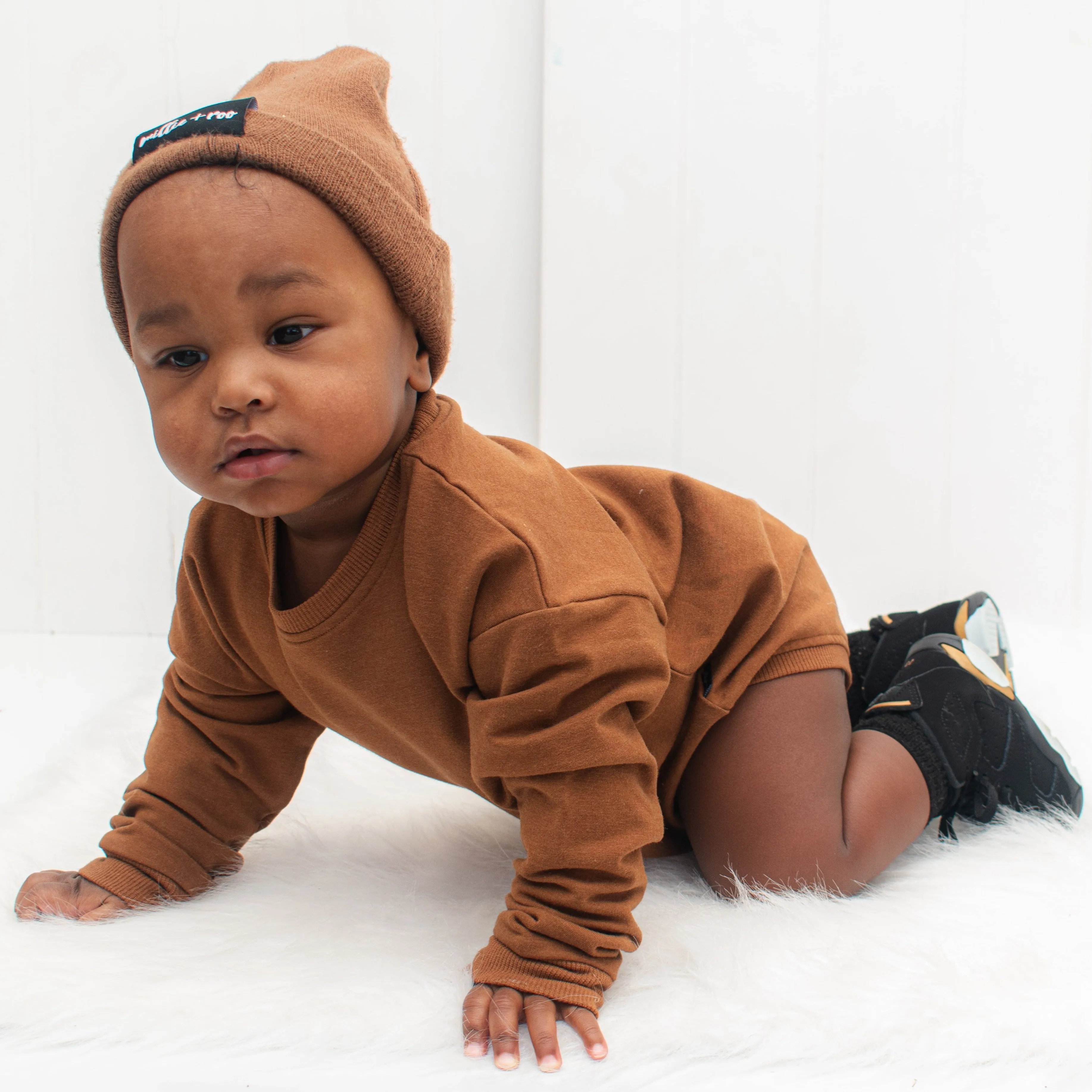 Crew Neck Romper- Bark