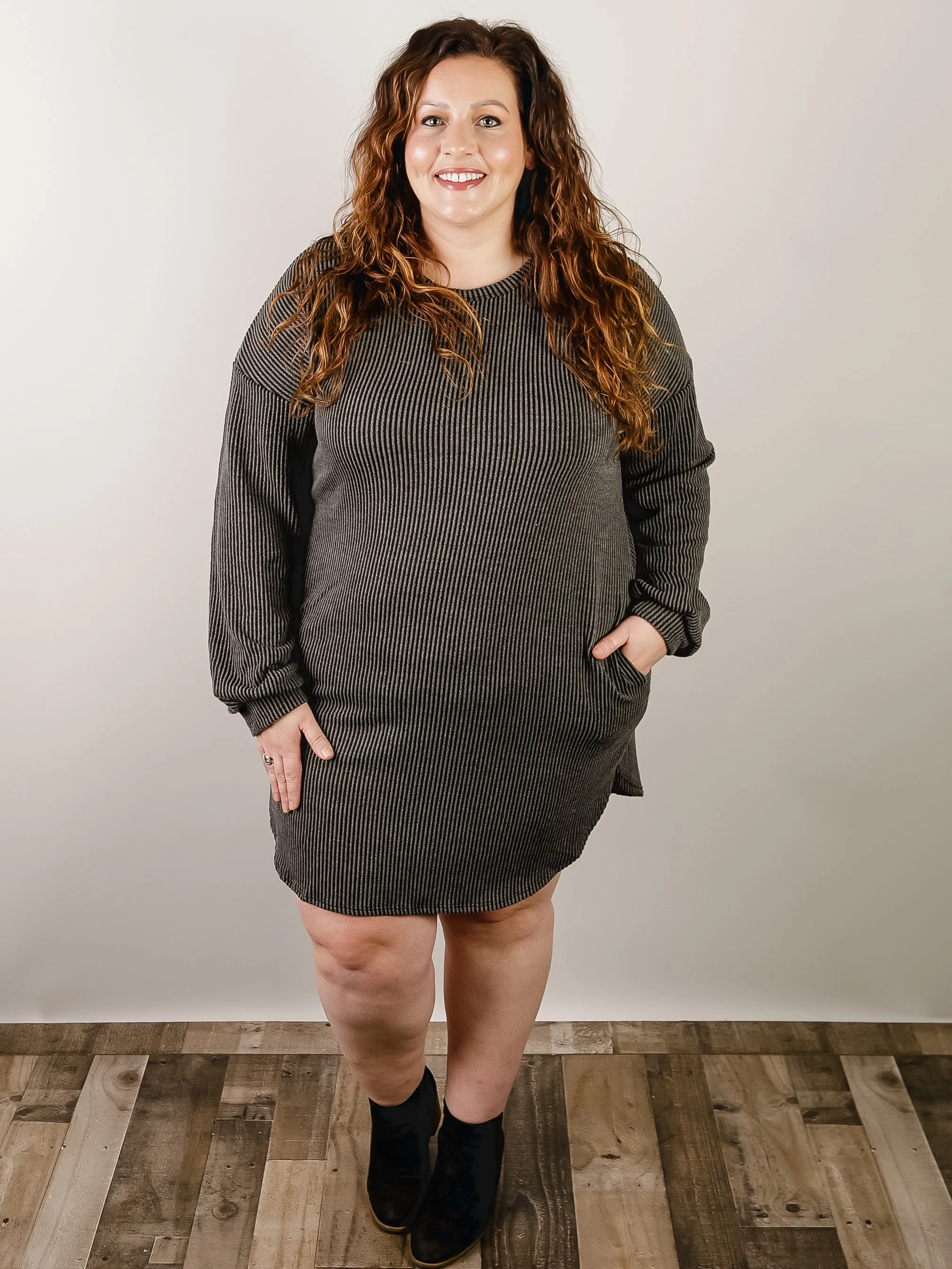 Curvy Charcoal Ribbed Mini Dress