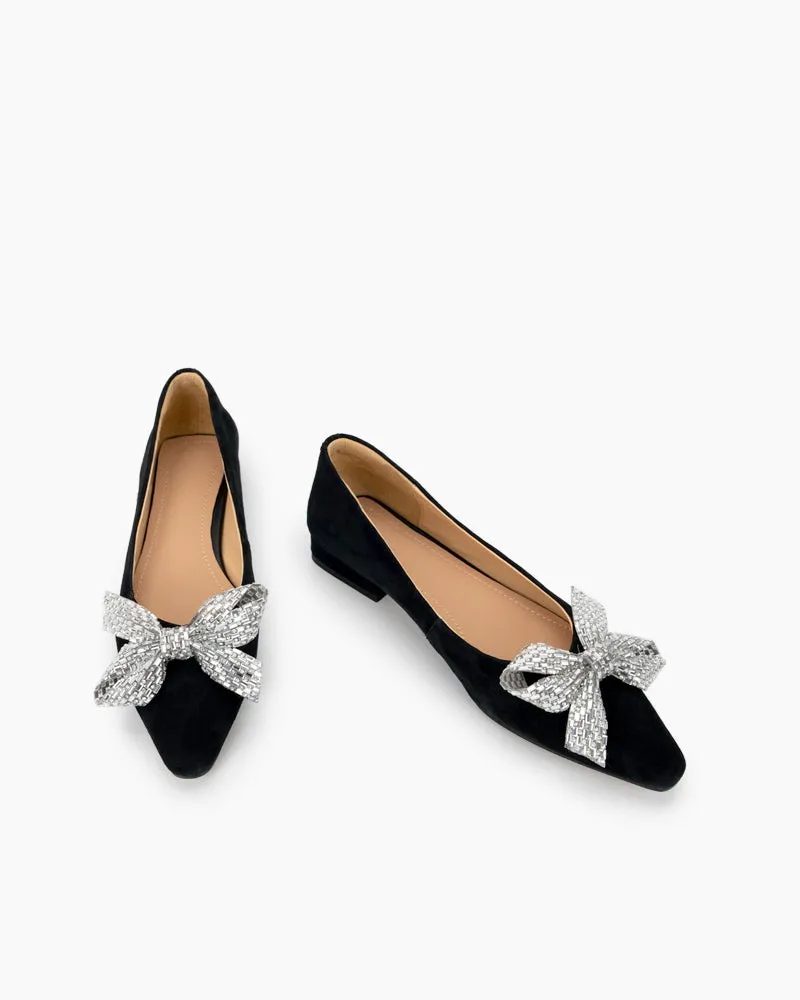 Cute Bowknot Crystals Comfort Lightweight Loafers