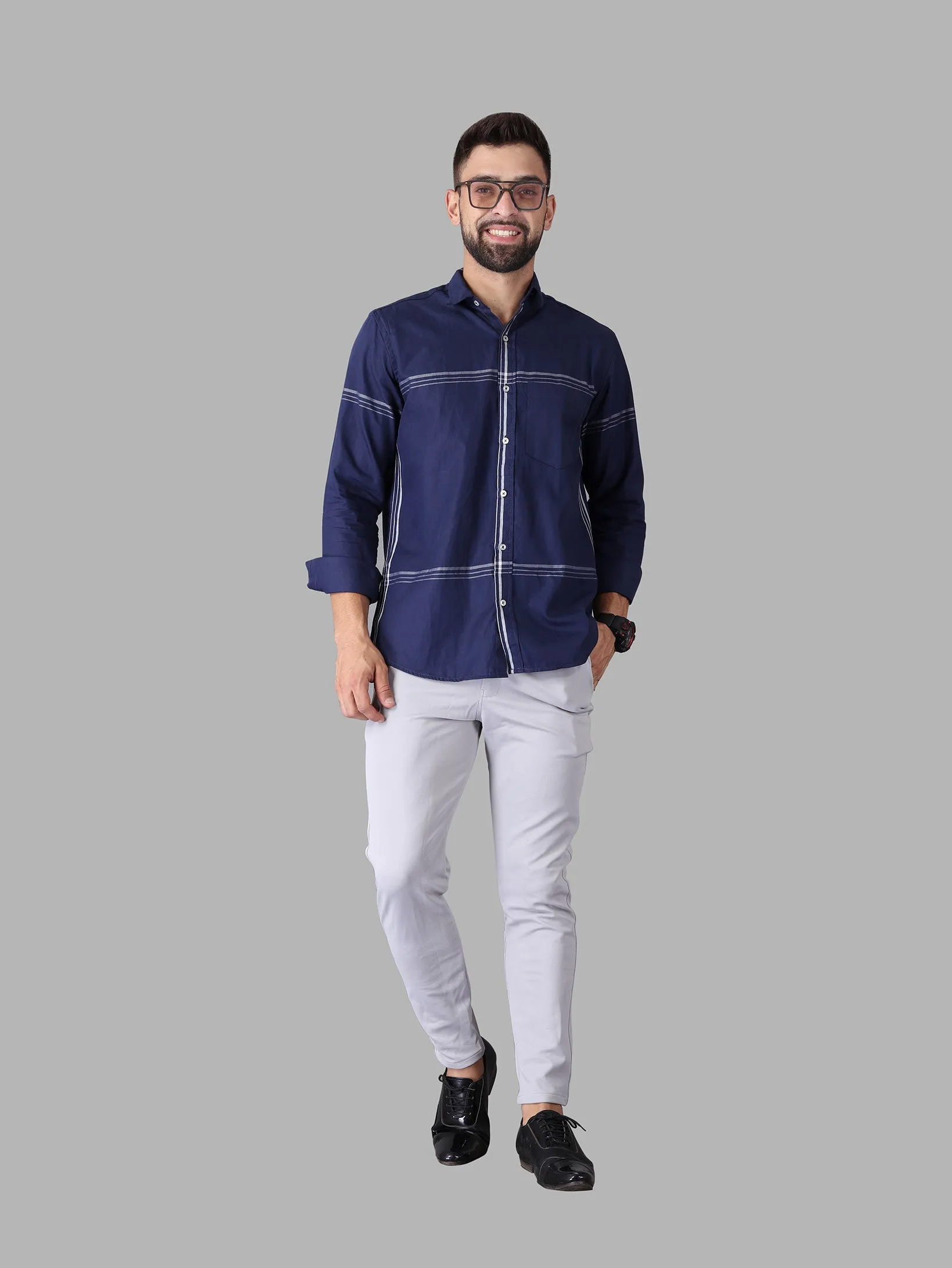 Dark Blue with Off White Burberry Checkered Cotton Shirt