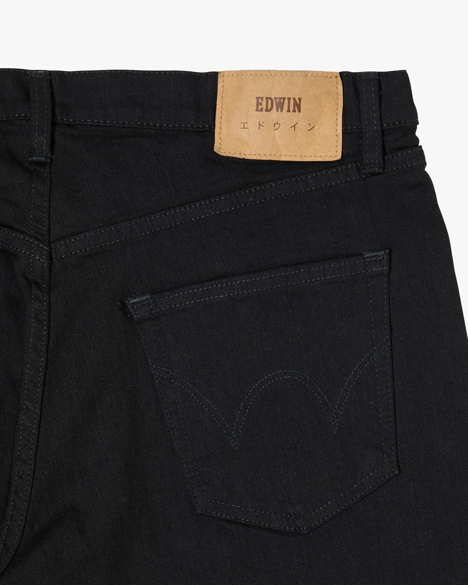 Edwin Made In Japan Regular Tapered Mens Jeans - 12.5oz Kaihara Black x Black Stretch Denim / Black Rinsed