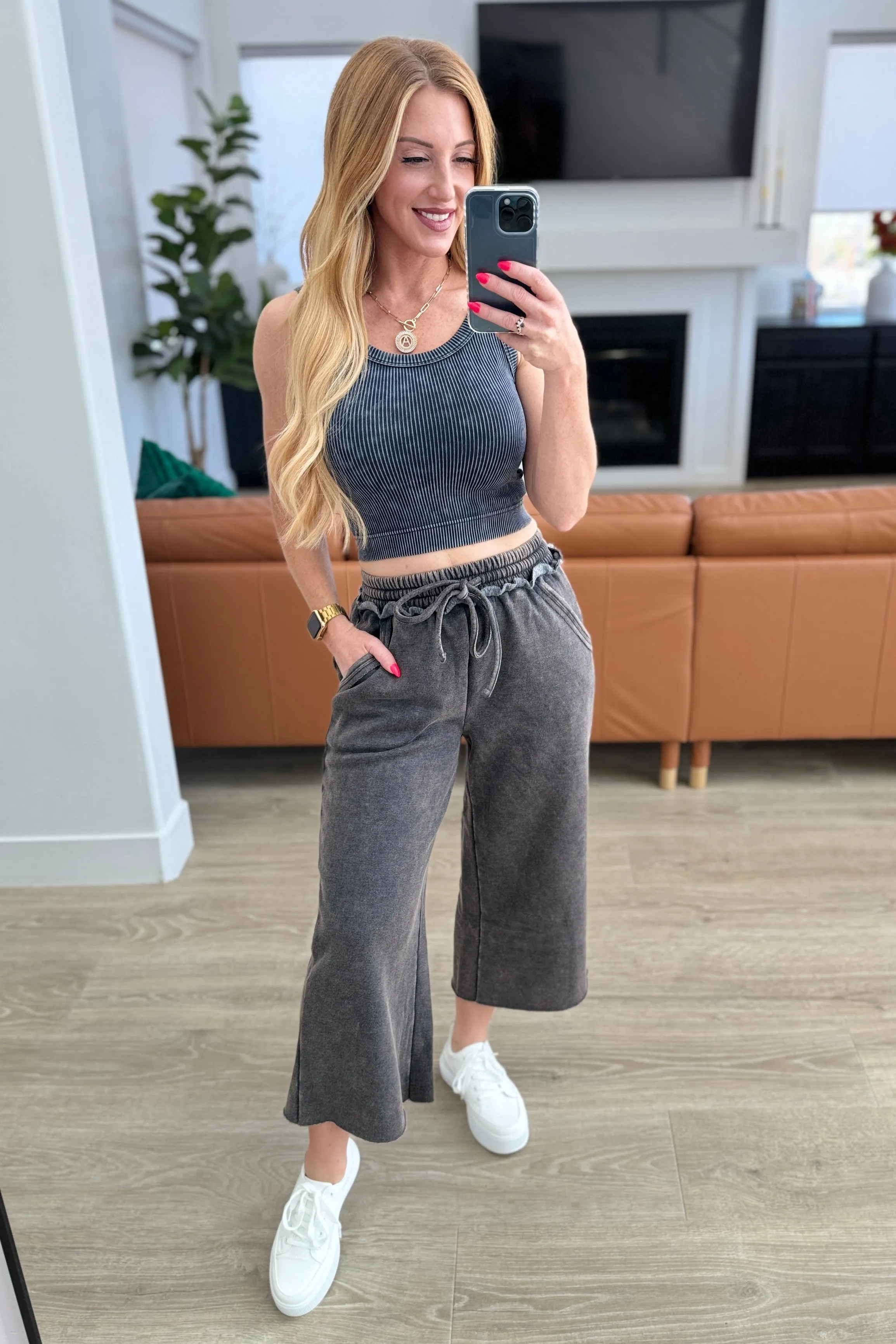 Explore More Collection - Acid Wash Wide Leg Sweatpants in Ash Black