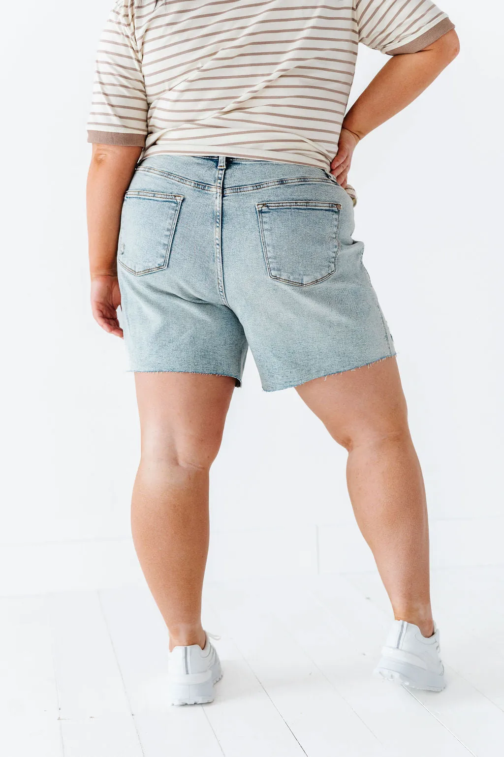 Gabby High Waisted Mineral Wash Denim Shorts