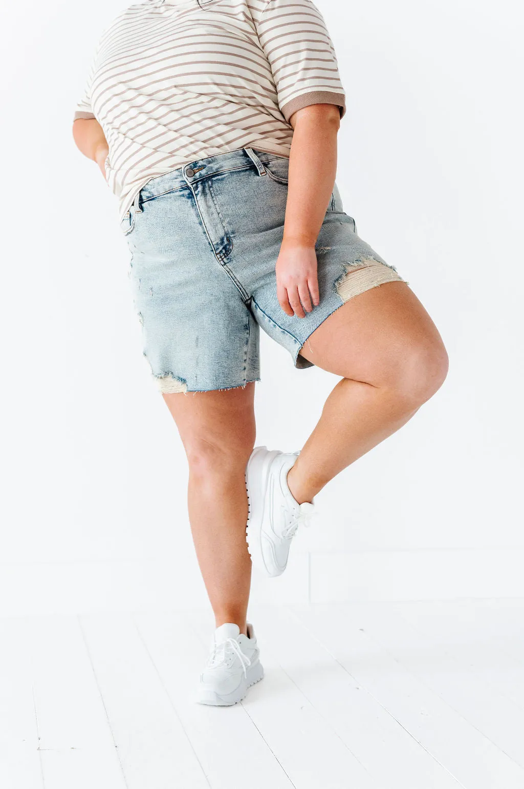 Gabby High Waisted Mineral Wash Denim Shorts