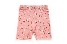 Girls Pink Floral Print Biker Shorts | Jersey Flowers