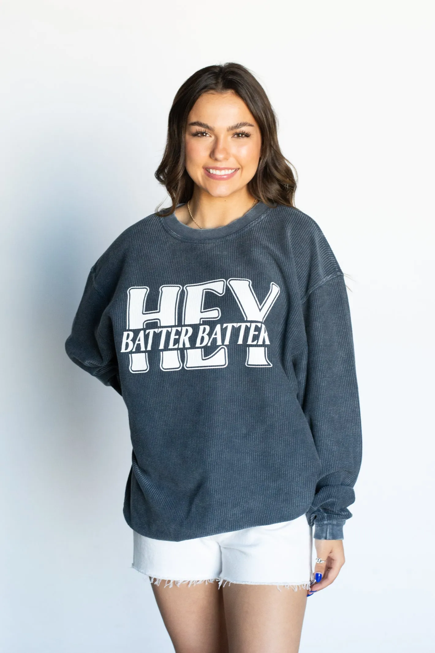 Hey Batter Batter Navy Corded Sweatshirt