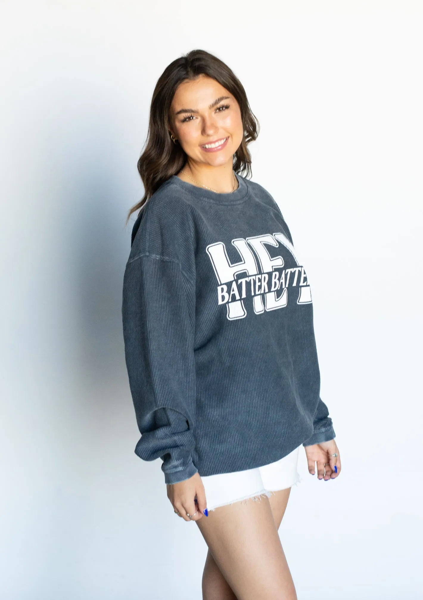 Hey Batter Batter Navy Corded Sweatshirt