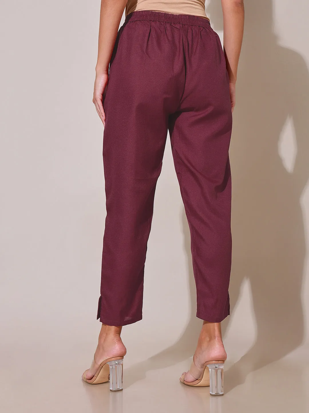 Hidden Mist Maroon Solid Trouser