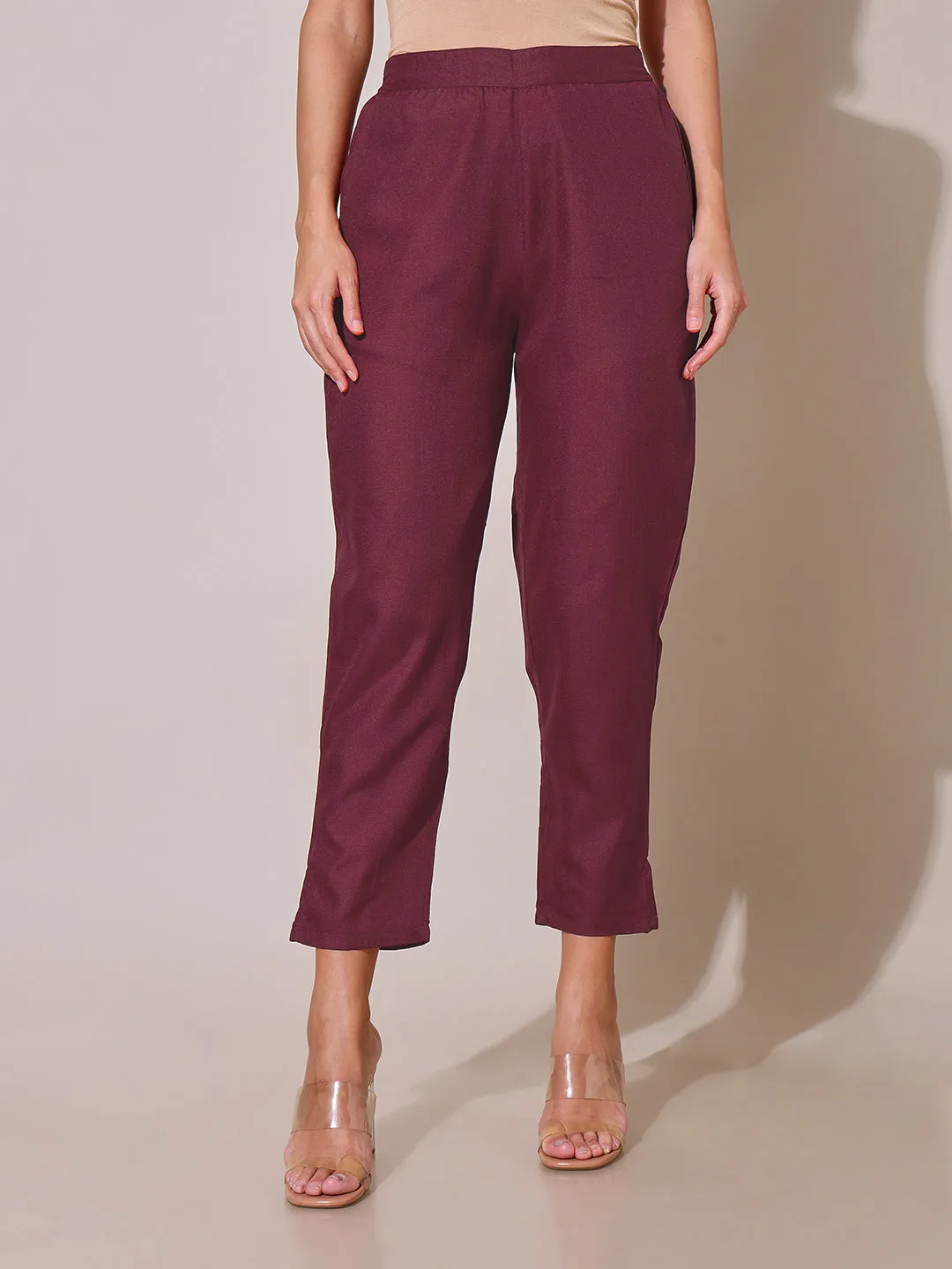 Hidden Mist Maroon Solid Trouser