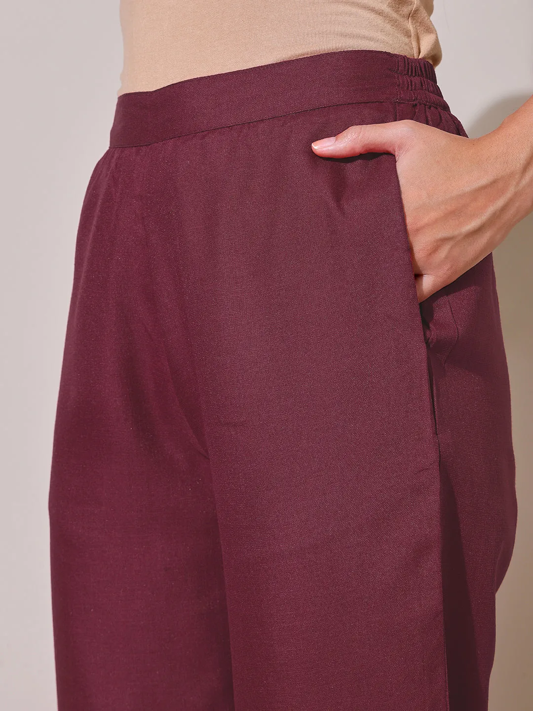 Hidden Mist Maroon Solid Trouser