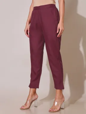 Hidden Mist Maroon Solid Trouser