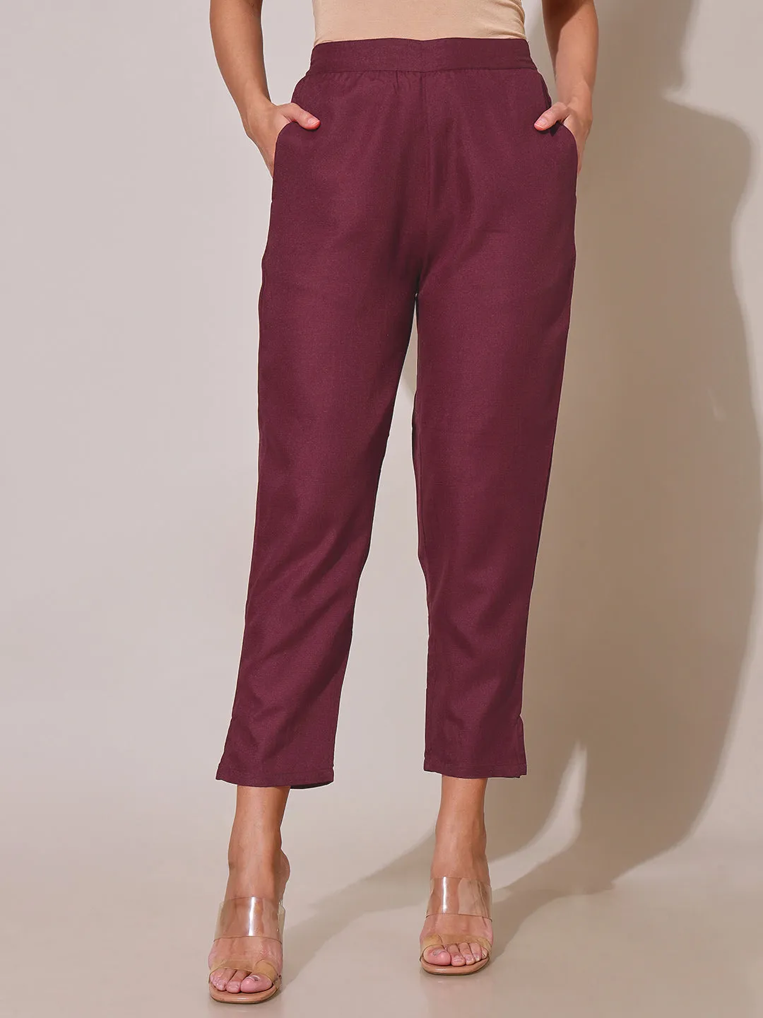 Hidden Mist Maroon Solid Trouser