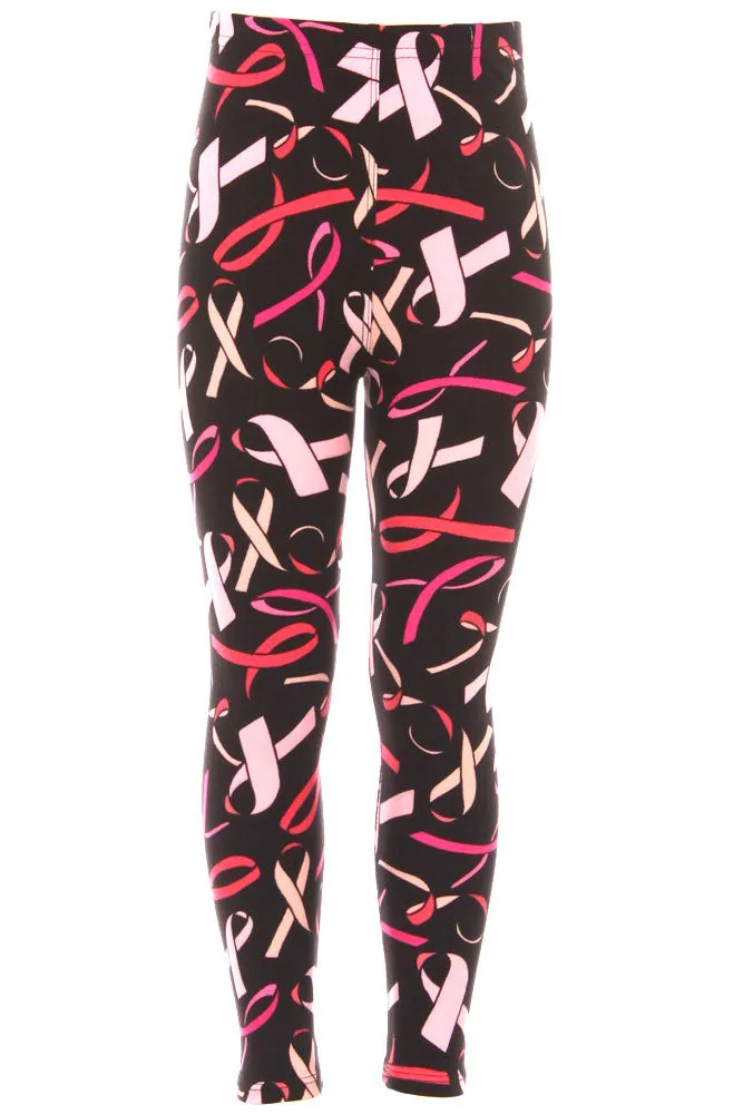 Kid's Colorful Breast Cancer Awareness Ribbon Pattern Printed Leggings