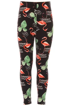 Kid's Colorful Flamingo Cactus Pattern Printed Leggings