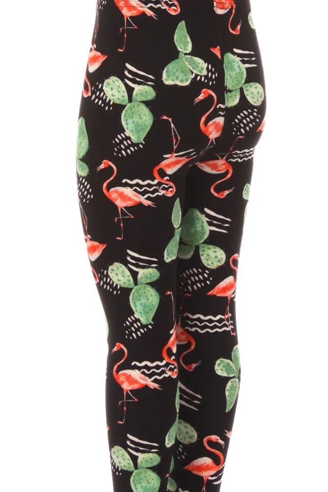 Kid's Colorful Flamingo Cactus Pattern Printed Leggings