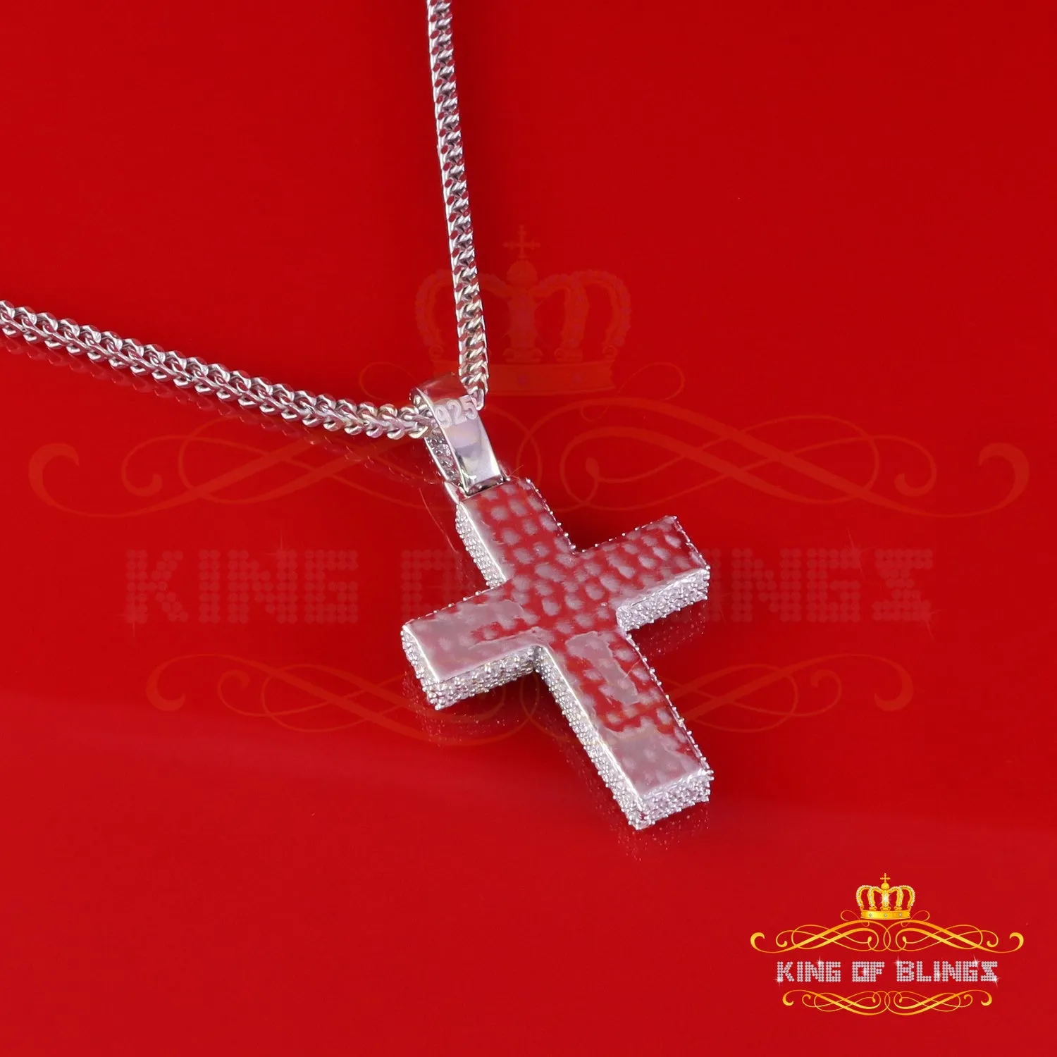 King Of Bling's Men/ Women 925 Sterling white Silver 7.50ct VVS D Clr.Moissanite Cross Pendant