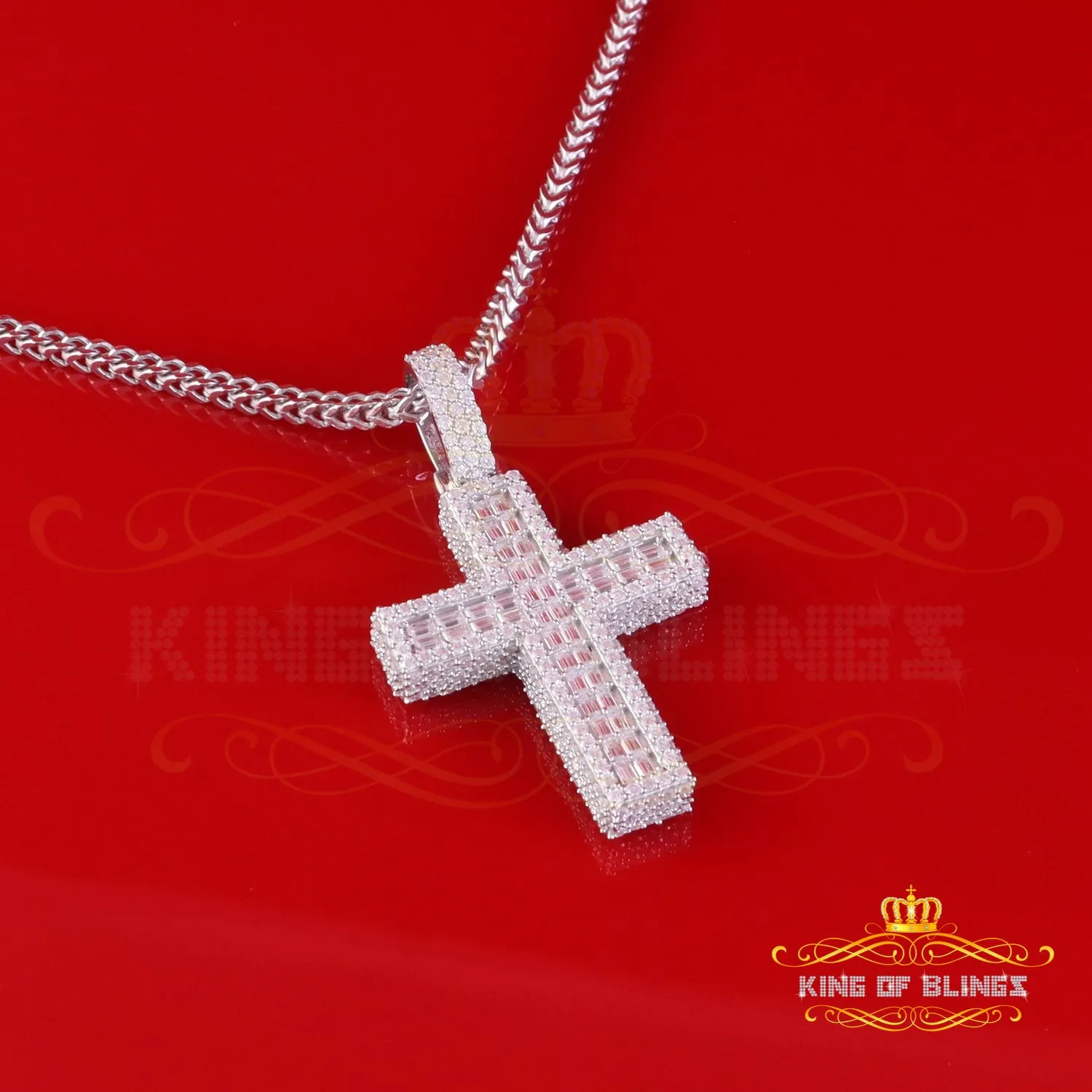 King Of Bling's Men/ Women 925 Sterling white Silver 7.50ct VVS D Clr.Moissanite Cross Pendant