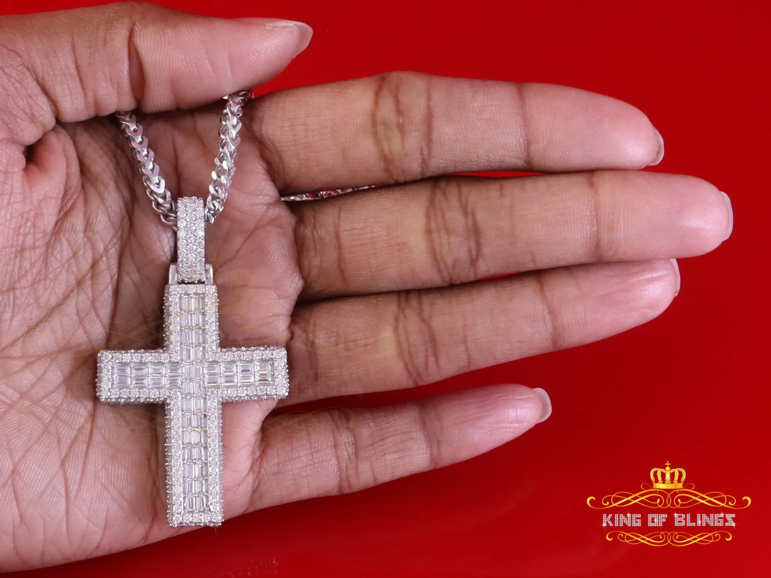 King Of Bling's Men/ Women 925 Sterling white Silver 7.50ct VVS D Clr.Moissanite Cross Pendant