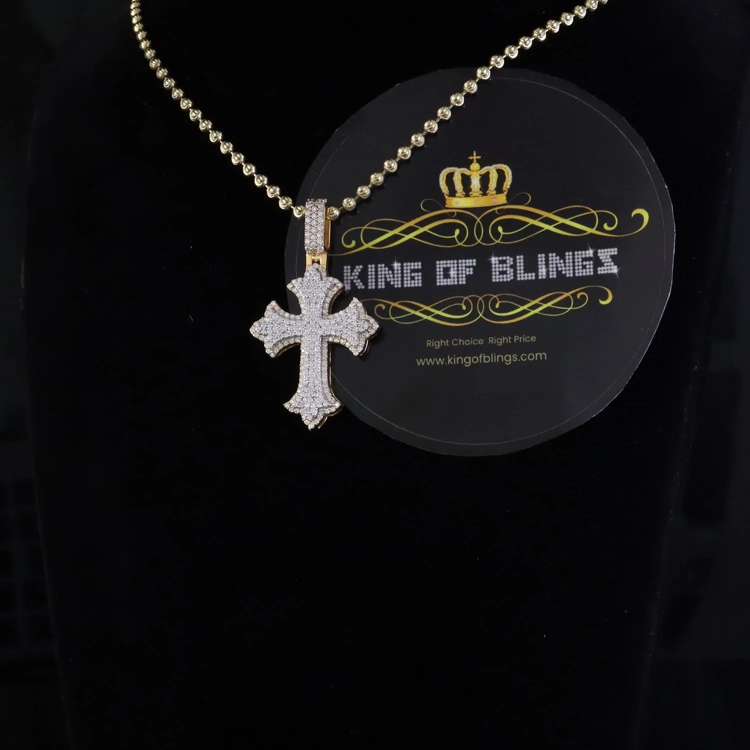 King Of Bling's Men/ Women 925 Sterling Yellow Silver 2.00ct VVS D Clr.Moissanite Cross Pendant.