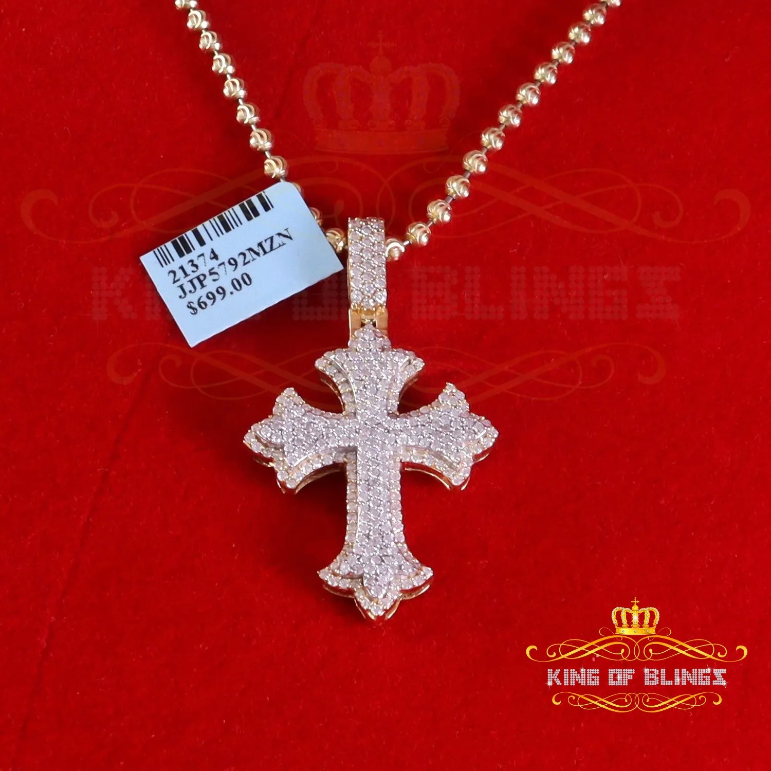 King Of Bling's Men/ Women 925 Sterling Yellow Silver 2.00ct VVS D Clr.Moissanite Cross Pendant.