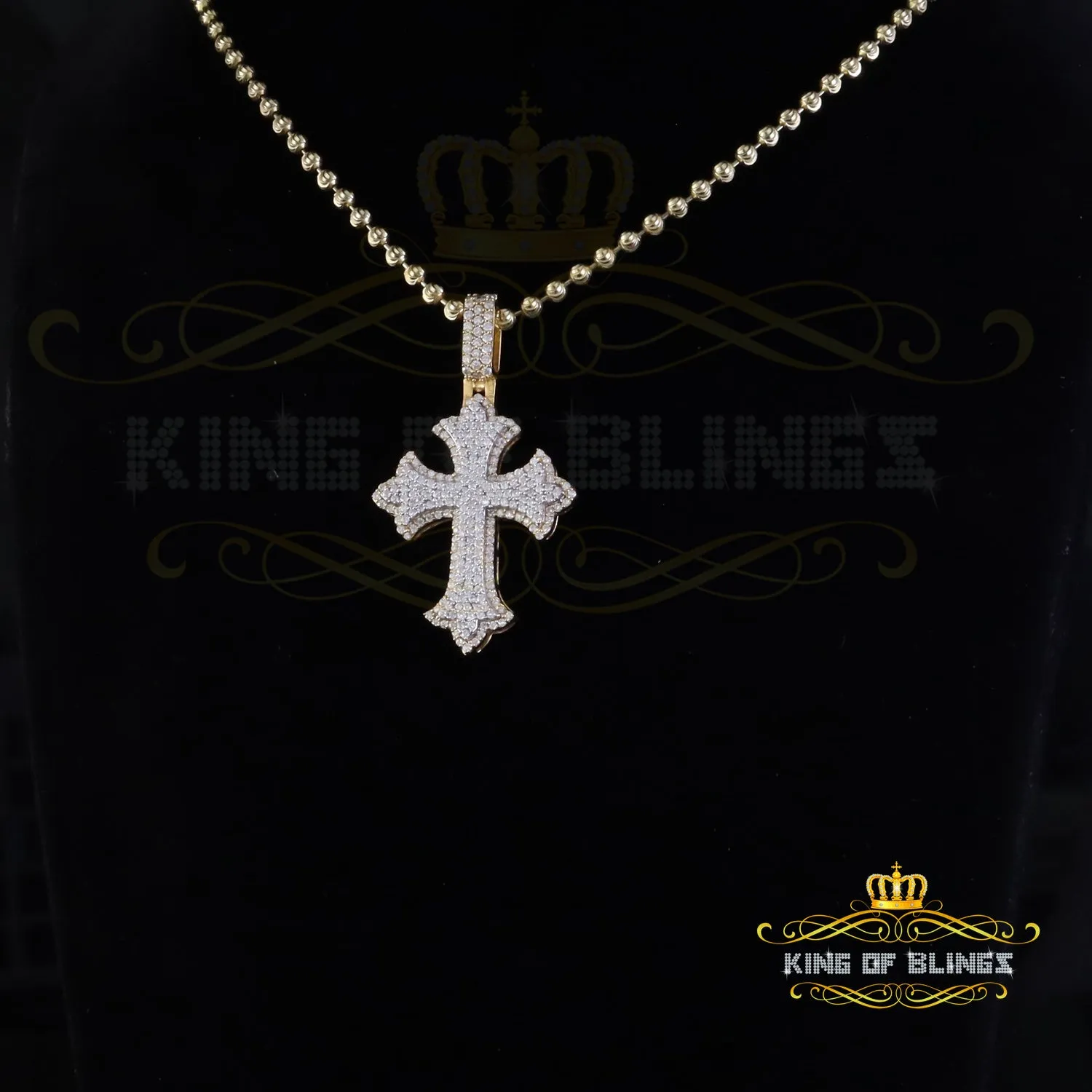 King Of Bling's Men/ Women 925 Sterling Yellow Silver 2.00ct VVS D Clr.Moissanite Cross Pendant.