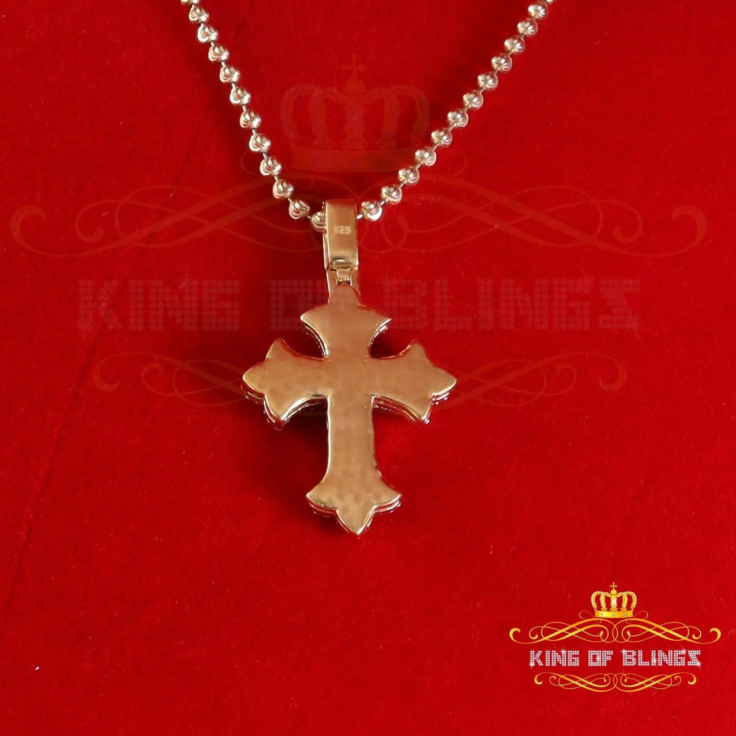 King Of Bling's Men/ Women 925 Sterling Yellow Silver 2.00ct VVS D Clr.Moissanite Cross Pendant.