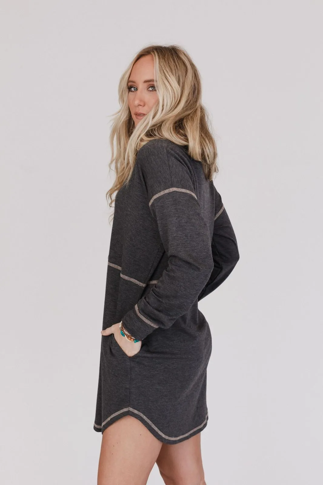 Meadow Long Sleeve Tunic Dress - Charcoal