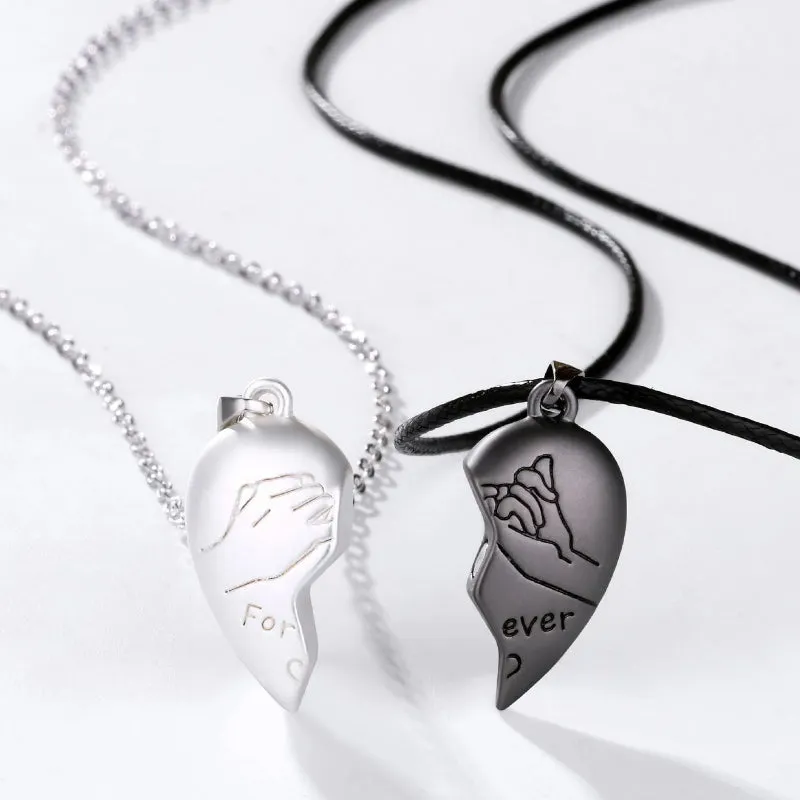 Men Women's 2 PCS Stainless Steel Magnetic Pendant Necklace Heart Love Couple